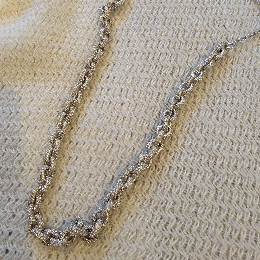 White crystal link necklace with adjustable length hook at the back